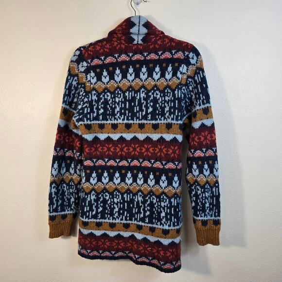 Orvis Shawl Collar Cardigan Women's M Blue Orange Fair Isle Alpaca Yak Blend - Picture 2 of 8